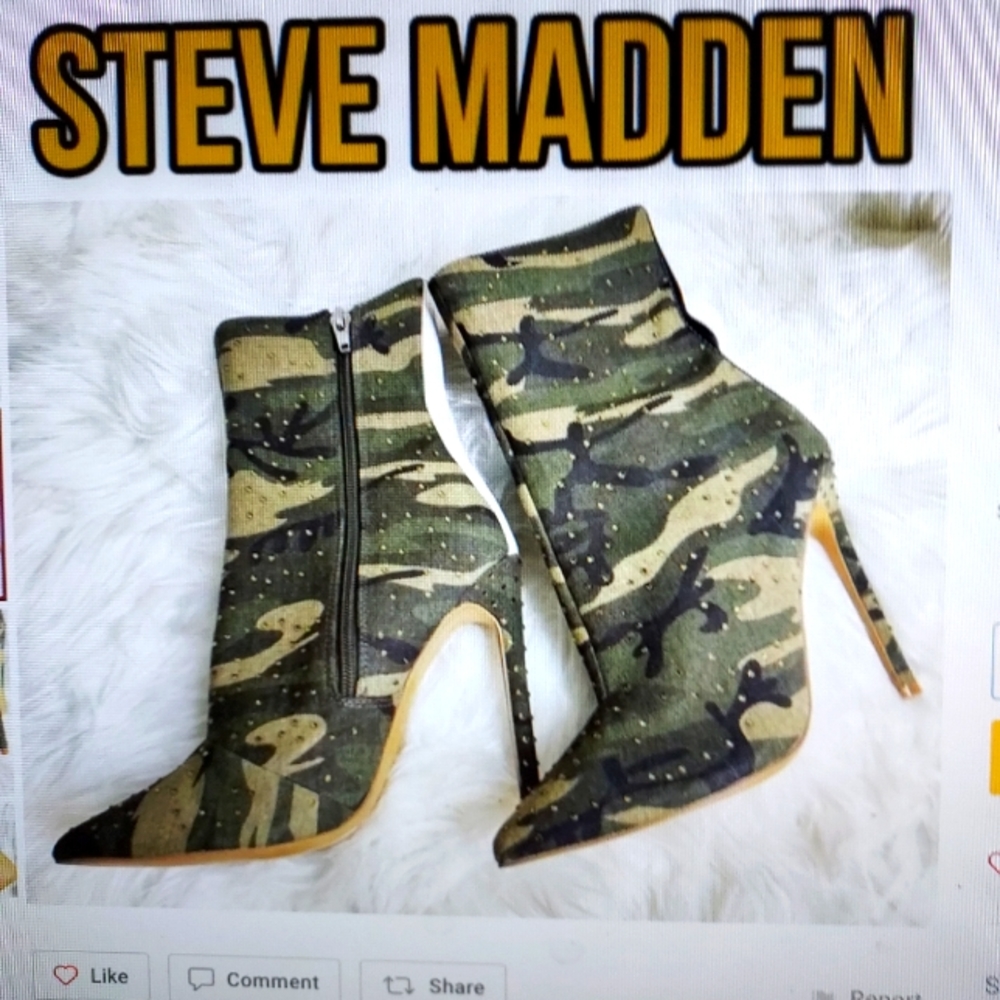 Camo Rhinestone Stiletto Sock Bootie by Steve Madden: Size 7
